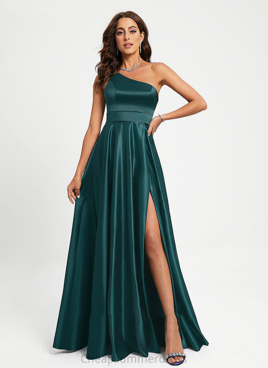 Iliana Prom Dresses One-Shoulder A-Line Floor-Length Beading With Satin
