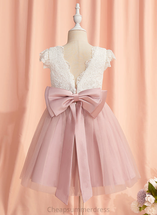 - Tulle Neck Short A-Line With Sleeves Dress Jessie Knee-length Lace/Bow(s) Girl Flower Flower Girl Dresses Scoop