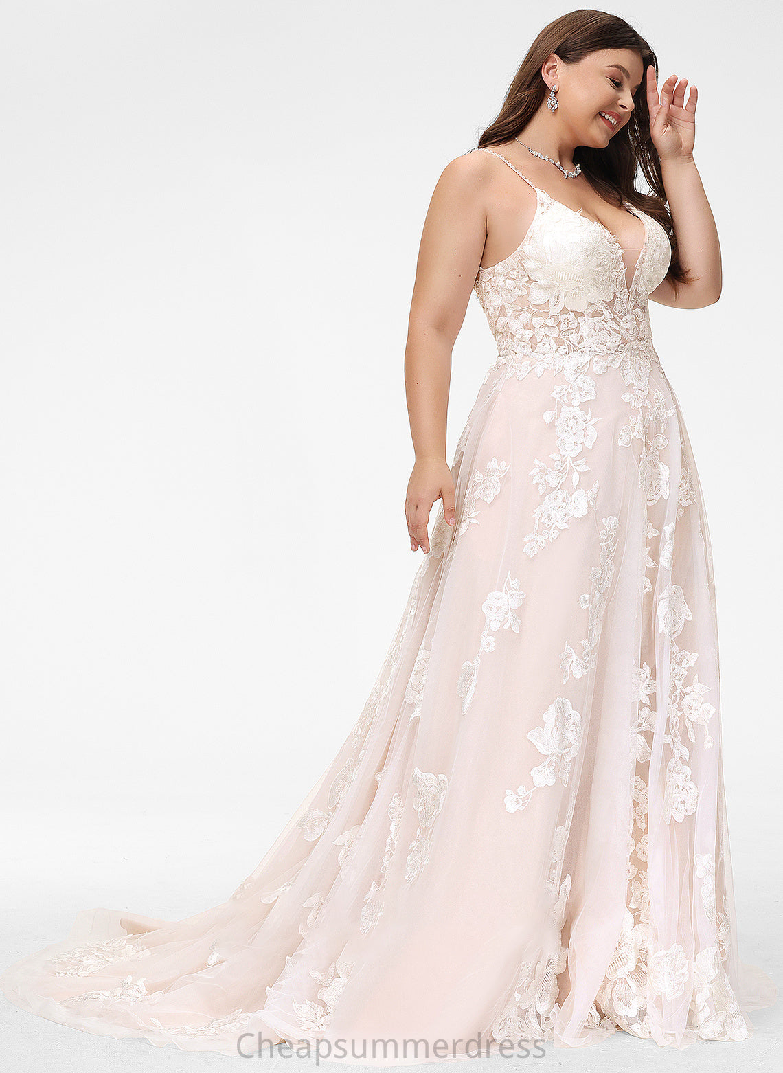 Anya V-neck Lace Dress Pockets Ball-Gown/Princess With Court Wedding Wedding Dresses Tulle Beading Train