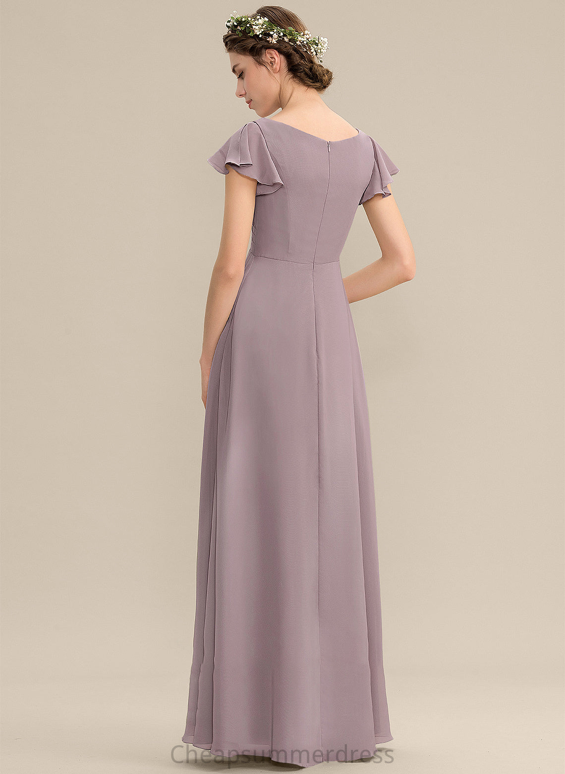 Length Pockets V-neck Neckline Fabric Embellishment A-Line CascadingRuffles Silhouette Floor-Length Riya Floor Length