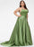 Front Ashly Scoop Prom Dresses Neck Split A-Line Sweep Satin Train With