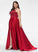 With Beading V-neck Front Ball-Gown/Princess Split Train Prom Dresses Sweep Sequins Sherlyn Satin