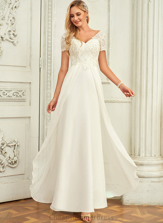 A-Line With Wedding V-neck Paris Dress Floor-Length Lace Wedding Dresses Chiffon Lace