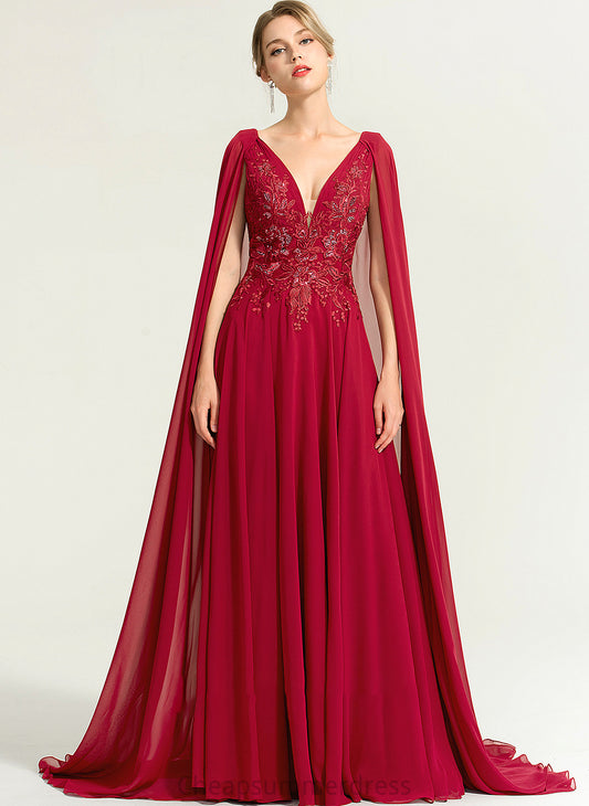 Sequins Chiffon A-Line Dress Floor-Length With Anastasia Wedding Dresses V-neck Wedding