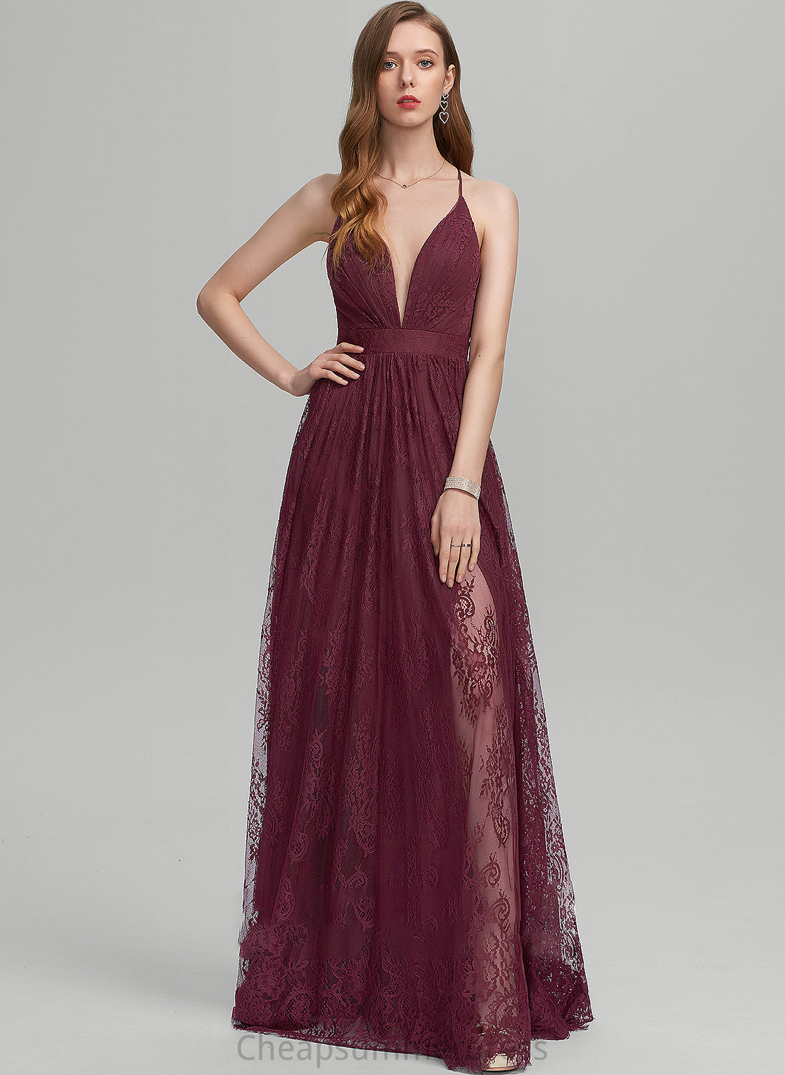 Lace A-Line Floor-Length Aryanna Front Split V-neck With Prom Dresses