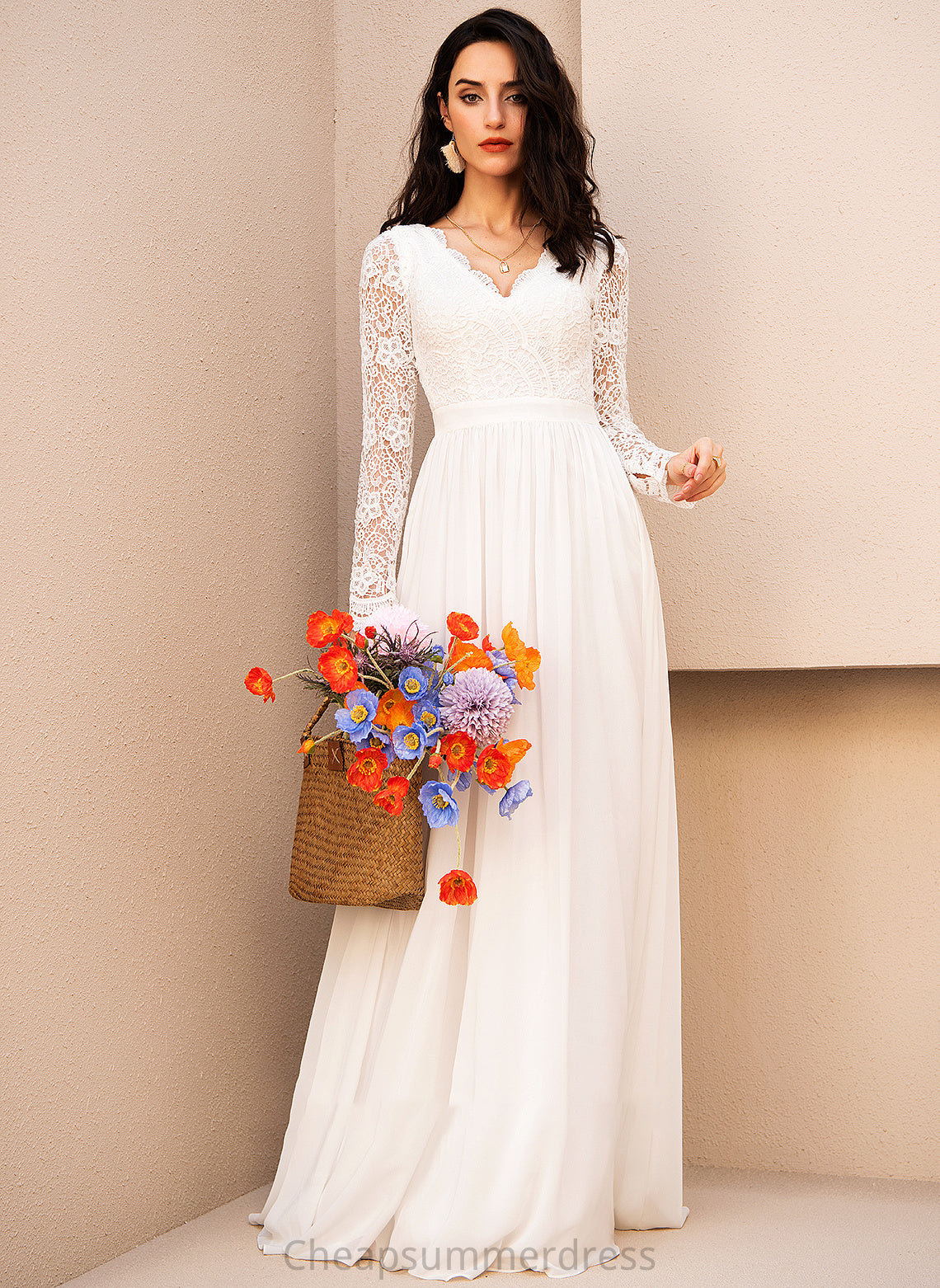 Wedding V-neck A-Line Lace Wedding Dresses Dress Floor-Length With Rayne Chiffon