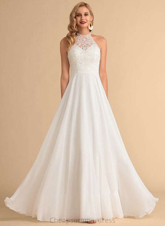 Neck A-Line Meredith Wedding Dresses High Floor-Length Chiffon Dress Wedding