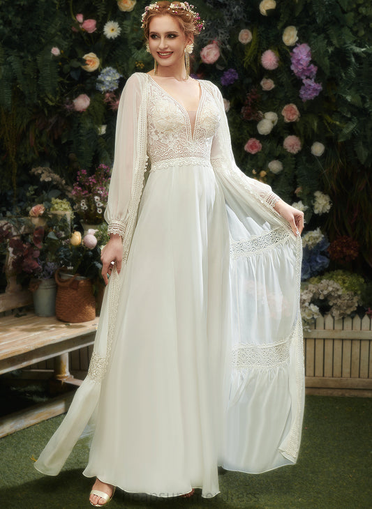 Chiffon Sequins Lara Wedding Dress Floor-Length With Wedding Dresses Lace V-neck A-Line