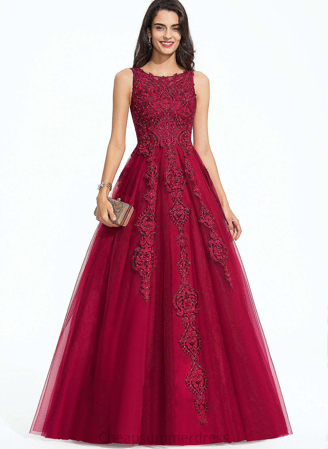 Neck Prom Dresses Scoop Sweep Annalise Tulle Ball-Gown/Princess Train With Beading