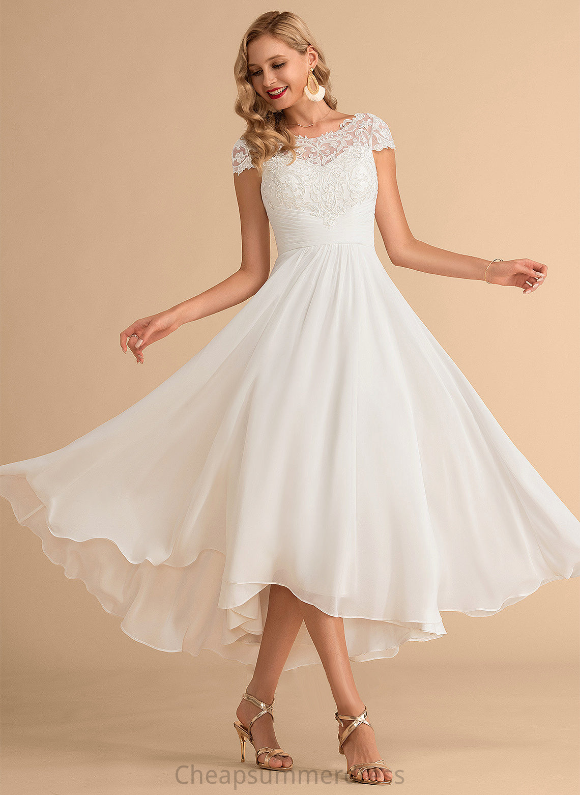 Alma Scoop Neck A-Line Chiffon Wedding Dresses Dress Wedding Asymmetrical