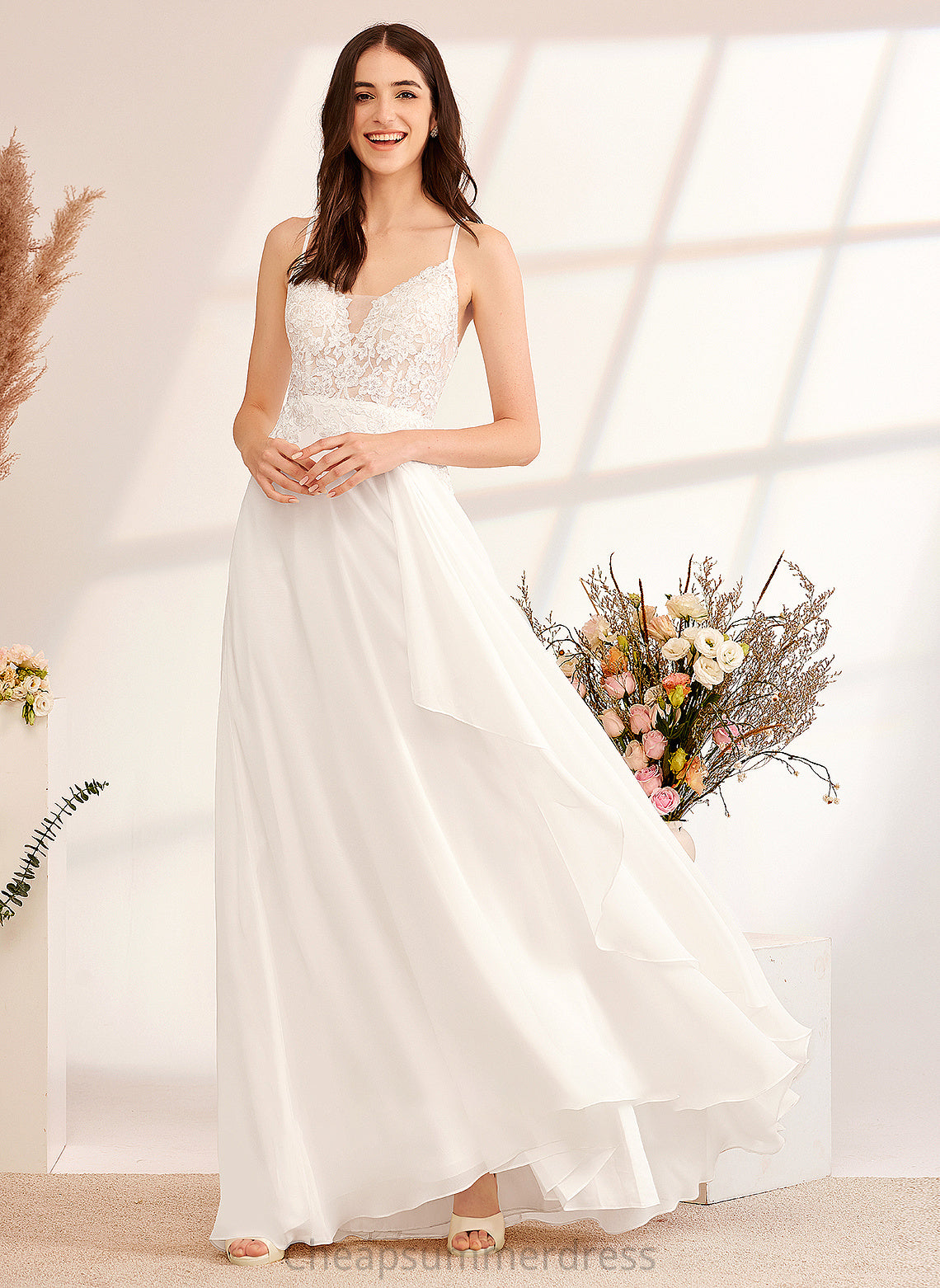 Micah Floor-Length Dress A-Line With Sequins V-neck Wedding Wedding Dresses