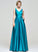 With Molly Pockets Floor-Length V-neck Satin Ball-Gown/Princess Ruffle Prom Dresses