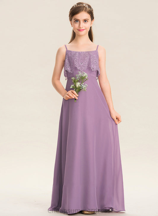 Floor-Length Chiffon A-Line Neckline Lesly Lace Junior Bridesmaid Dresses Square