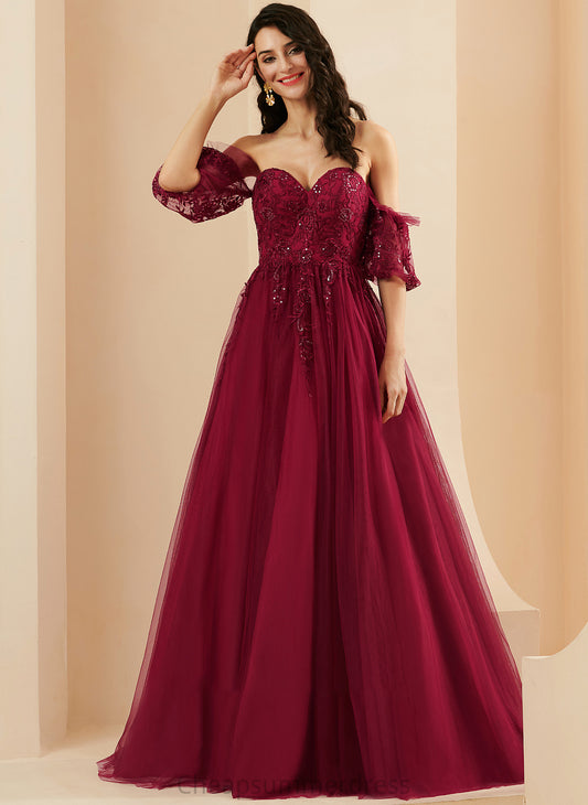 Train With Tulle Sequins Ball-Gown/Princess Prom Dresses Sweep Kylie Sweetheart