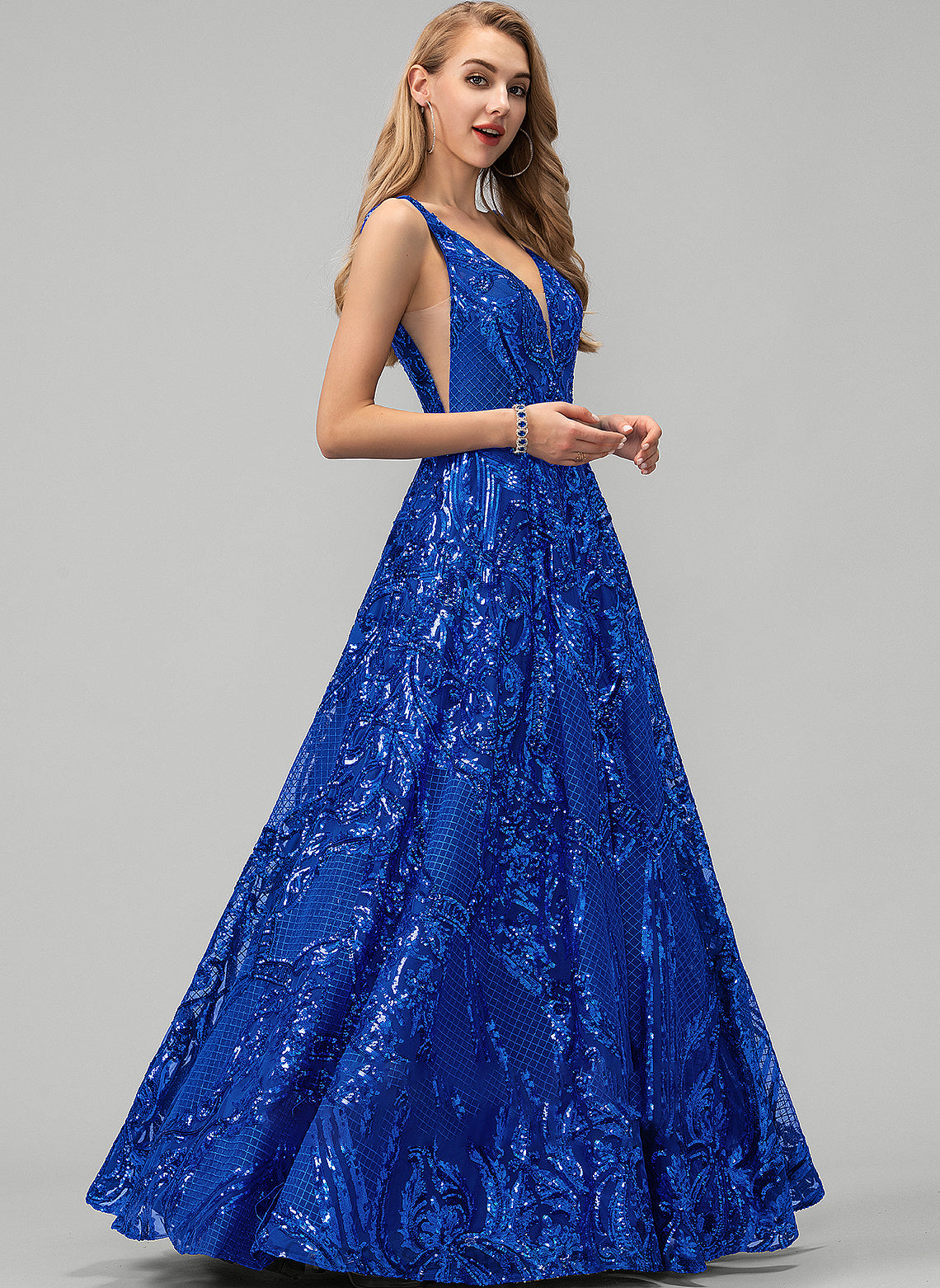 Prom Dresses Sequins Brisa With A-Line V-neck Sequined Floor-Length