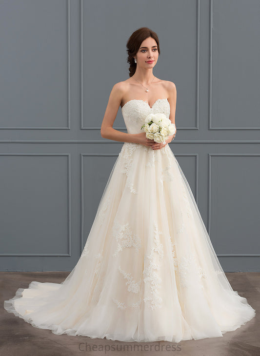 Court With Ball-Gown/Princess Ruffle Serena Tulle Beading Wedding Dresses Dress Sweetheart Train Wedding
