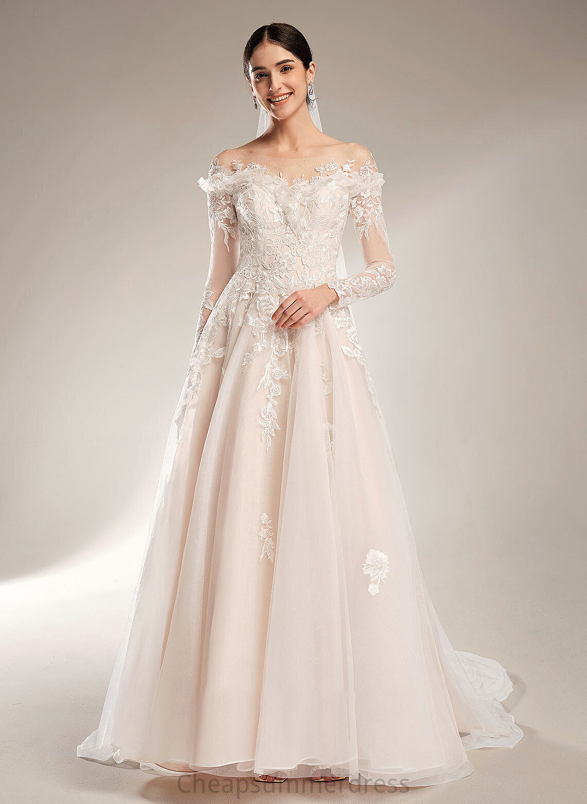Ball-Gown/Princess Train Sequins Court Off-the-Shoulder Lindsey Wedding Wedding Dresses Dress With