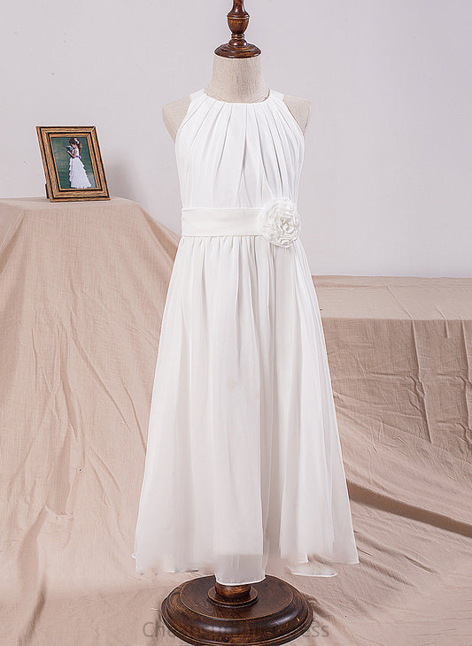 Scoop With Junior Bridesmaid Dresses Chiffon Neck Ankle-Length Flower(s) A-Line Micah