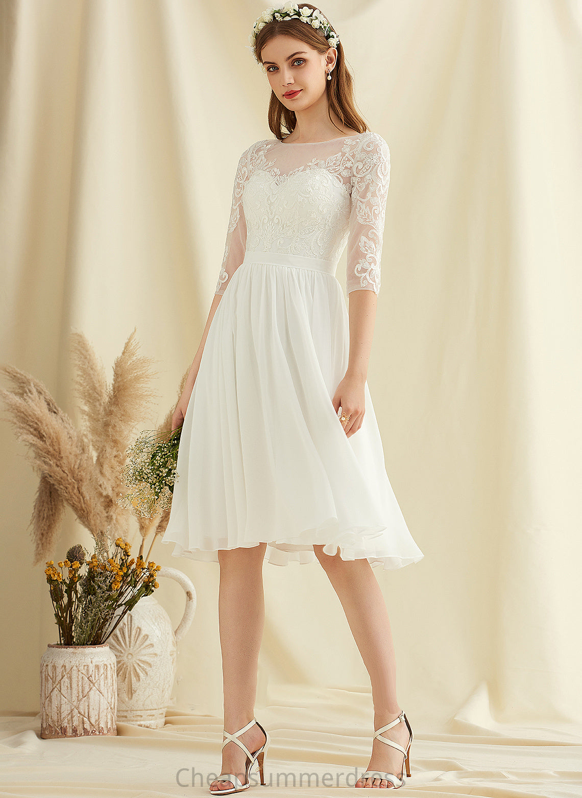 Wedding A-Line Wedding Dresses Chiffon Lucy Lace Sequins With Dress Knee-Length