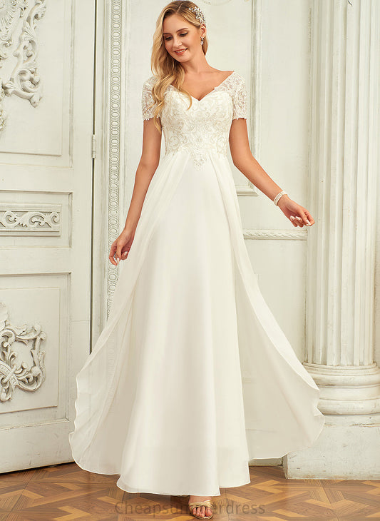 V-neck A-Line Floor-Length Wedding Dresses Chiffon Dress Wedding Evelin