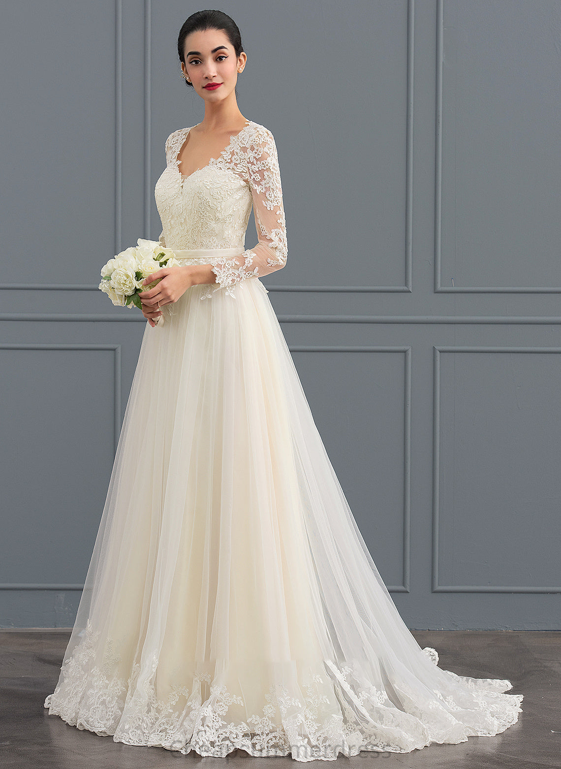 Tulle Train Kailee V-neck Sweep Ball-Gown/Princess Wedding Wedding Dresses Dress