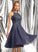Prom Dresses Knee-Length Lace With London Appliques A-Line Scoop Chiffon Neck