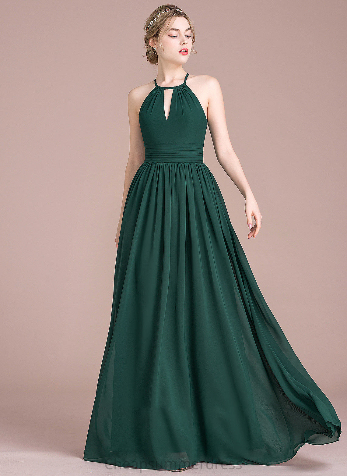 Floor-Length Prom Dresses Scoop A-Line Chiffon Ruffle With Neck Anabel