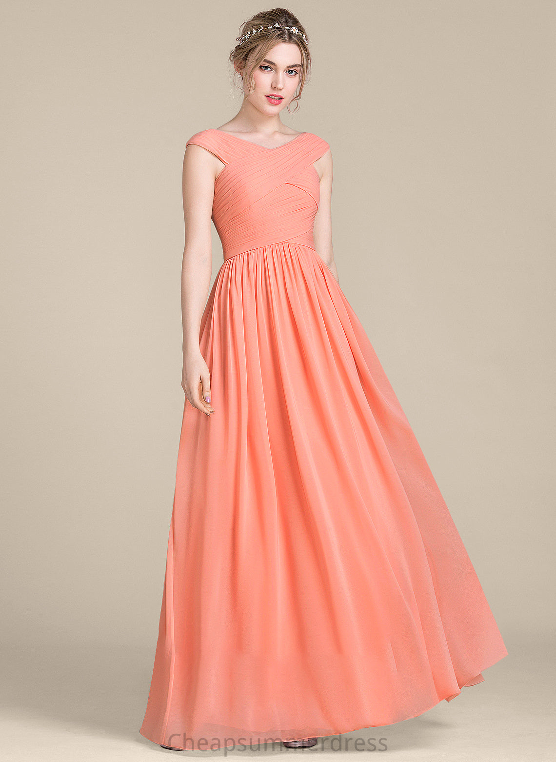 Jayla Prom Dresses Floor-Length Ruffle V-neck Ball-Gown/Princess With Chiffon
