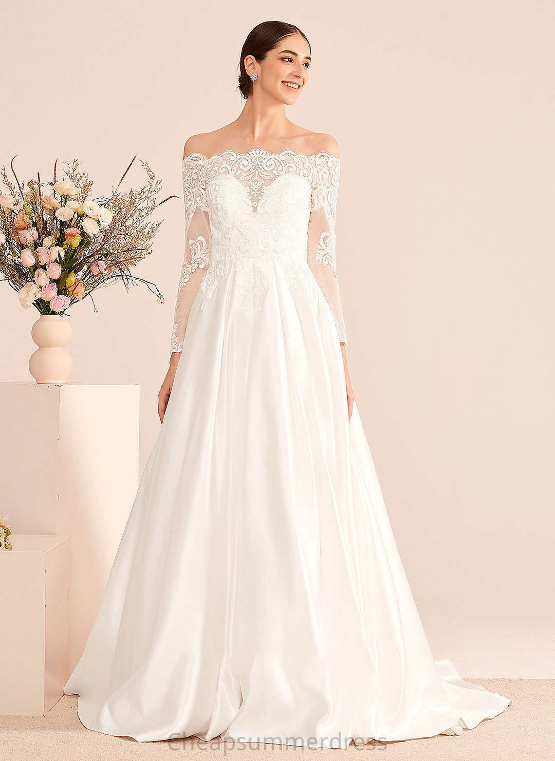 Wedding Off-the-Shoulder Lace Train Amirah Ball-Gown/Princess Wedding Dresses Court With Dress