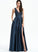 Split Sequins A-Line Milagros Prom Dresses Pockets Floor-Length V-neck With Satin Front Lace