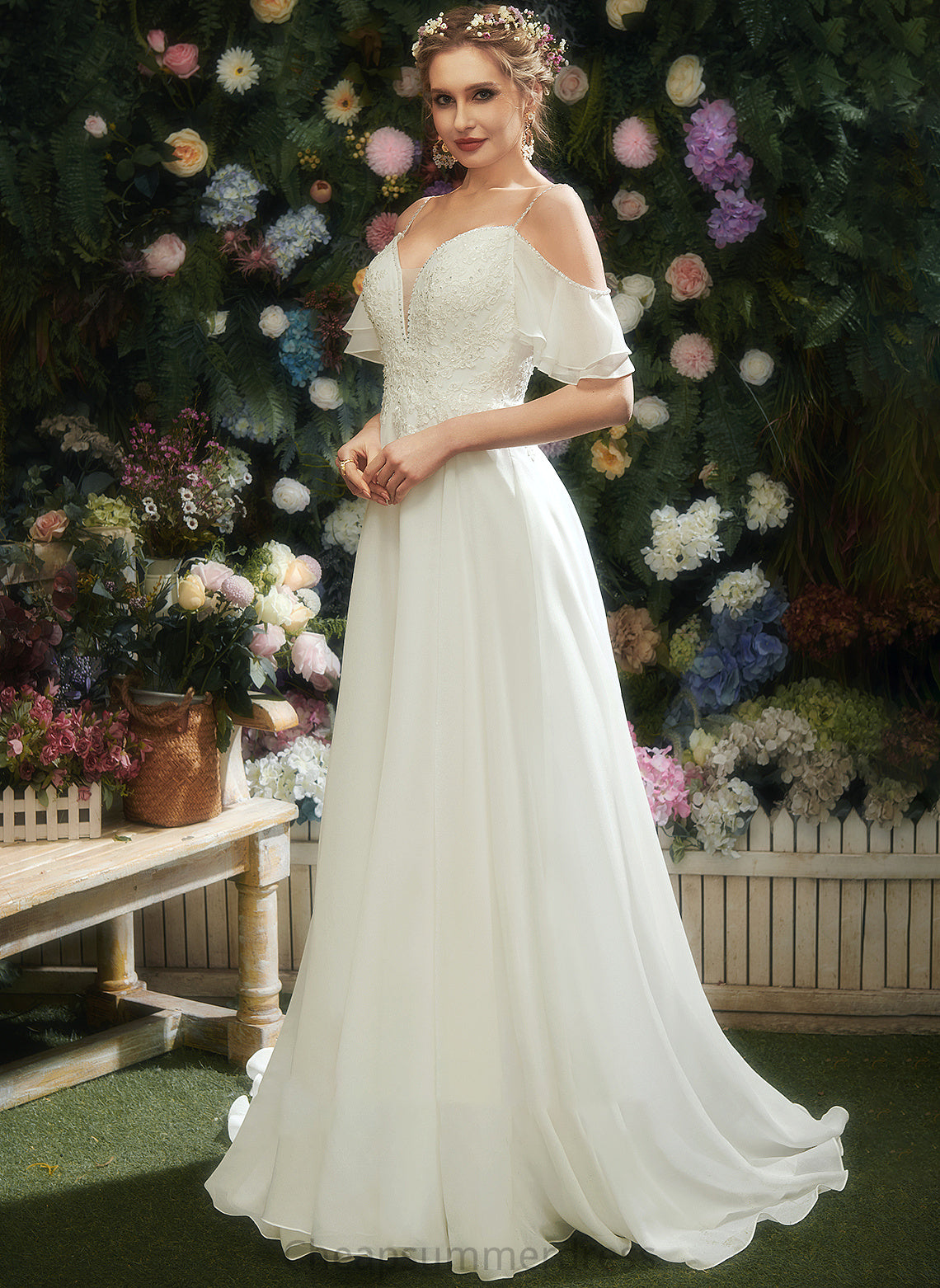 Train A-Line Sweetheart Wedding Beading Danielle Dress With Wedding Dresses Sequins Ruffle Court