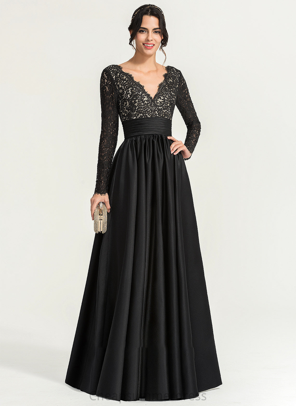 Prom Dresses V-neck Arianna Ball-Gown/Princess Floor-Length Satin