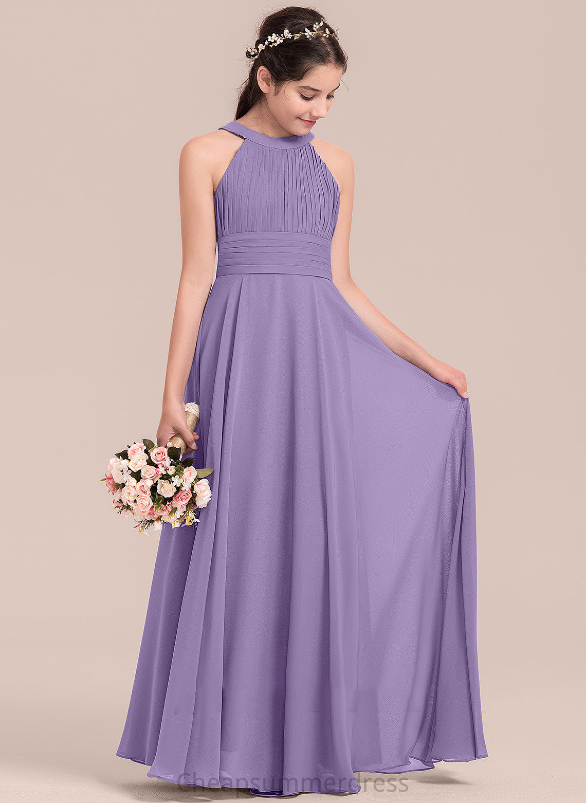 Scoop Neck Chiffon Ruffle With A-Line Junior Bridesmaid Dresses Floor-Length Maggie