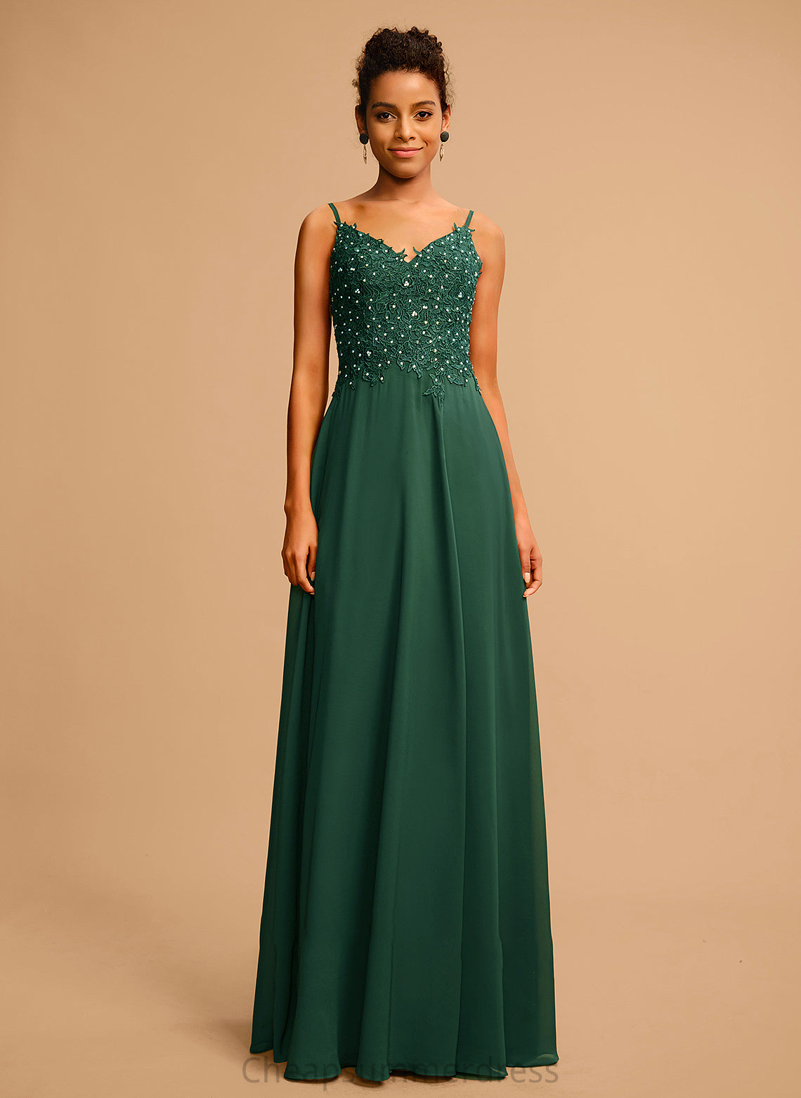 Prom Dresses Beading V-neck Sequins Lace With A-Line Chiffon Mallory Floor-Length