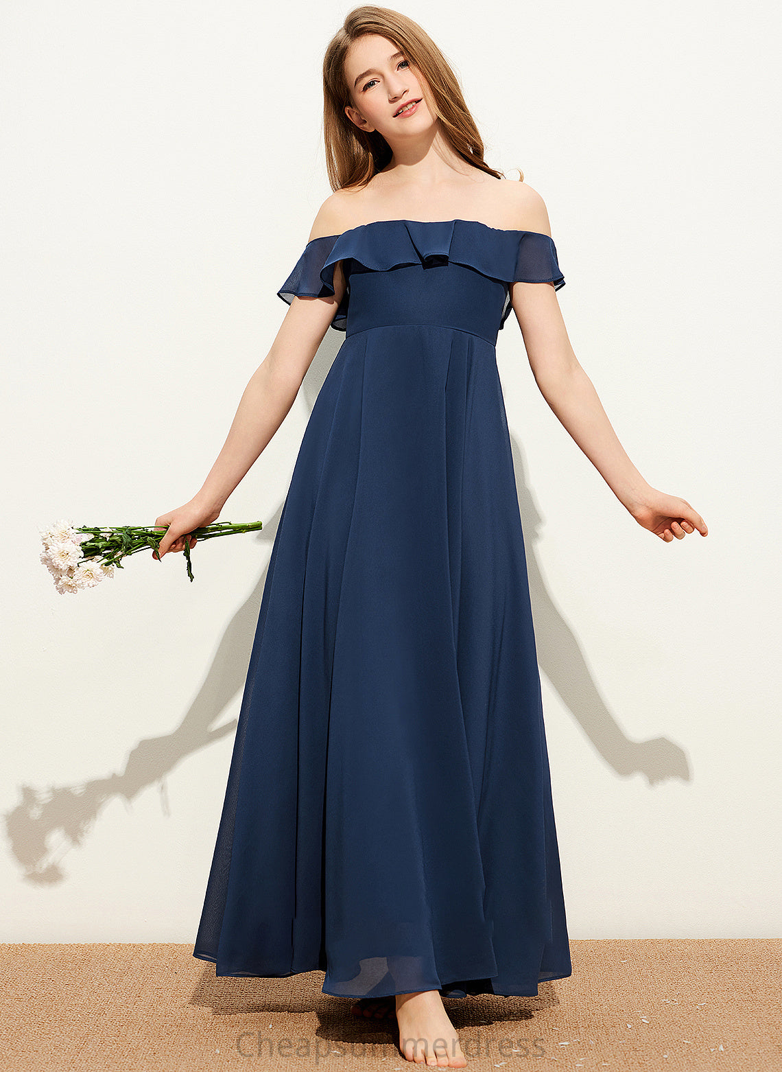 Chiffon Ayanna A-Line Junior Bridesmaid Dresses Off-the-Shoulder Floor-Length