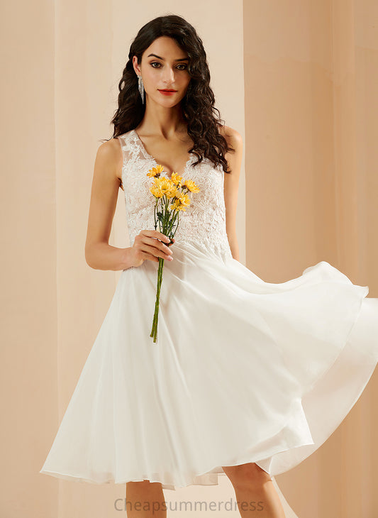 Wedding Dresses Sequins Shelby Knee-Length Wedding Chiffon A-Line V-neck With Dress Lace
