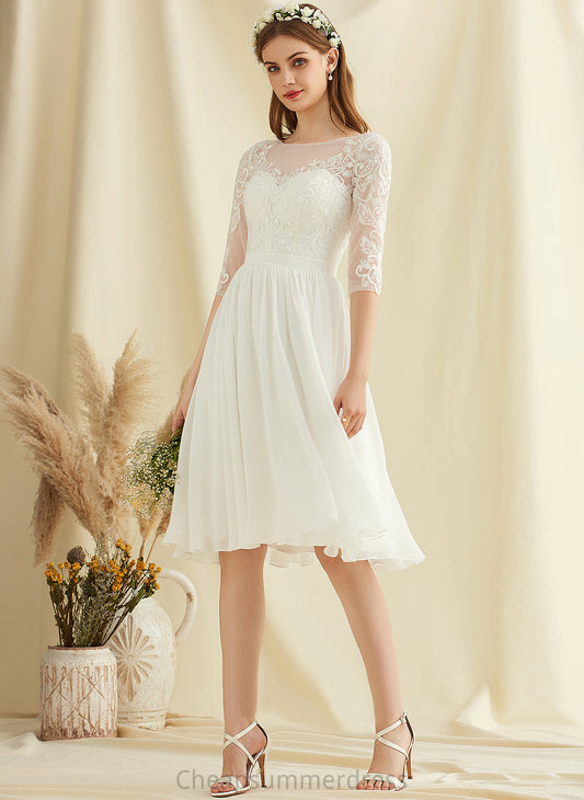 A-Line Wedding Dresses Knee-Length Raven Sequins Scoop With Wedding Lace Dress Chiffon
