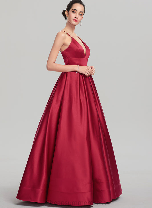 Prom Dresses Floor-Length Satin Ball-Gown/Princess Roselyn V-neck