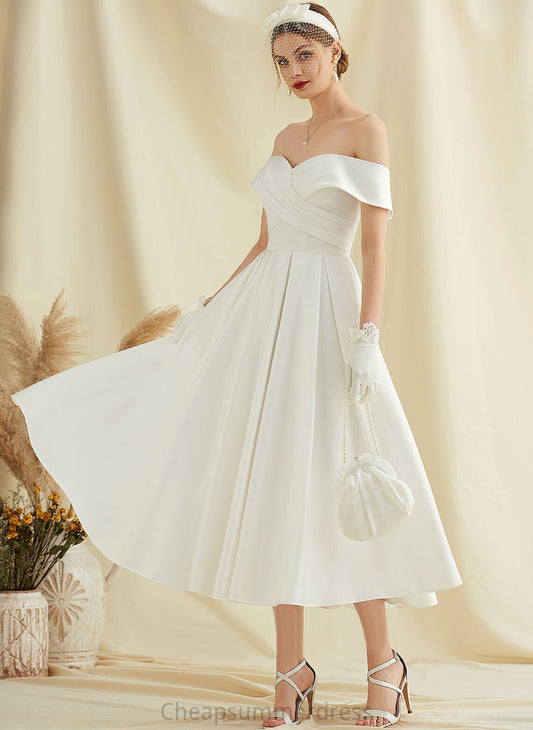 A-Line Lilliana Wedding Wedding Dresses Tea-Length Satin Dress