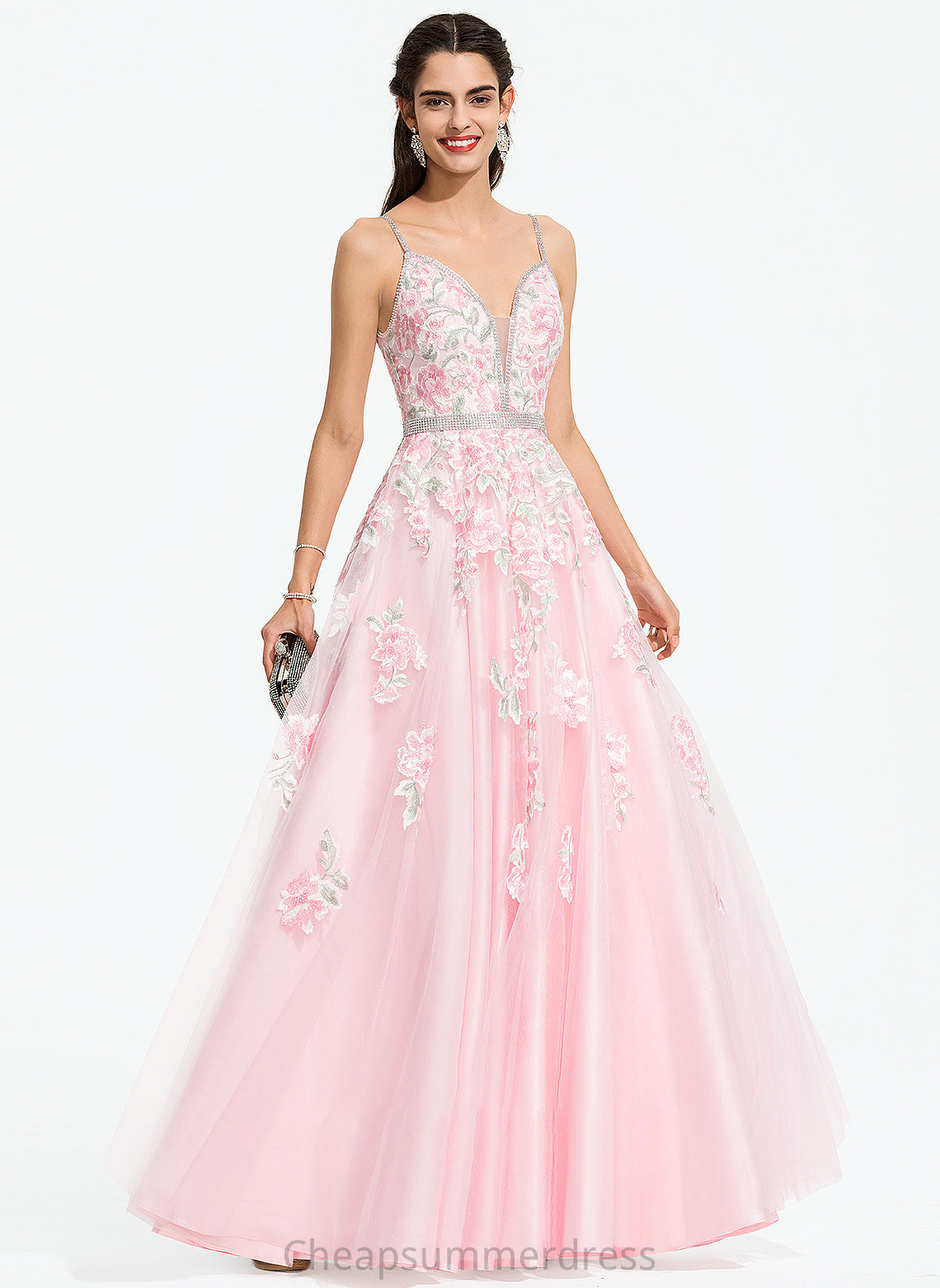 V-neck With Tulle Sequins Damaris Prom Dresses Ball-Gown/Princess Floor-Length Beading