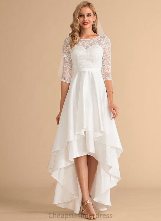 Skylar Wedding Dresses A-Line Scoop Dress Satin Wedding Asymmetrical Lace