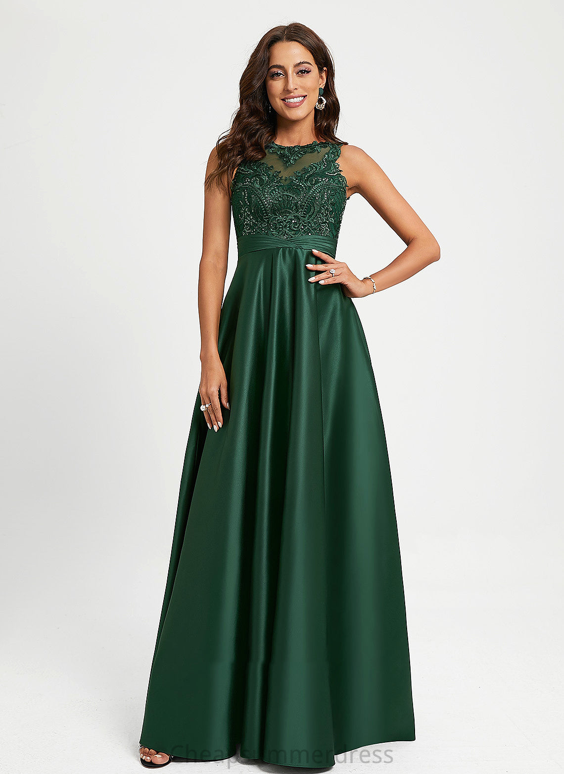Prom Dresses Satin Neck Lace With Scoop Brynn Sequins Ball-Gown/Princess Floor-Length