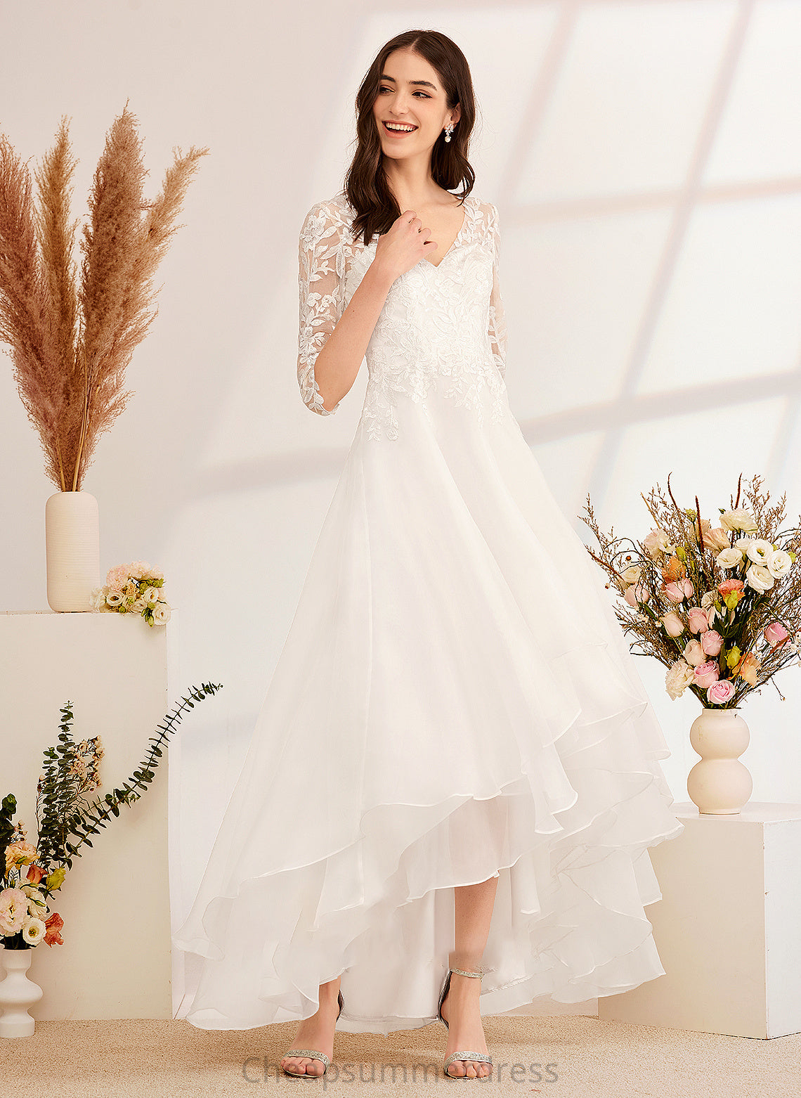 Asymmetrical Dress V-neck Sequins A-Line Jaylen With Wedding Dresses Beading Wedding