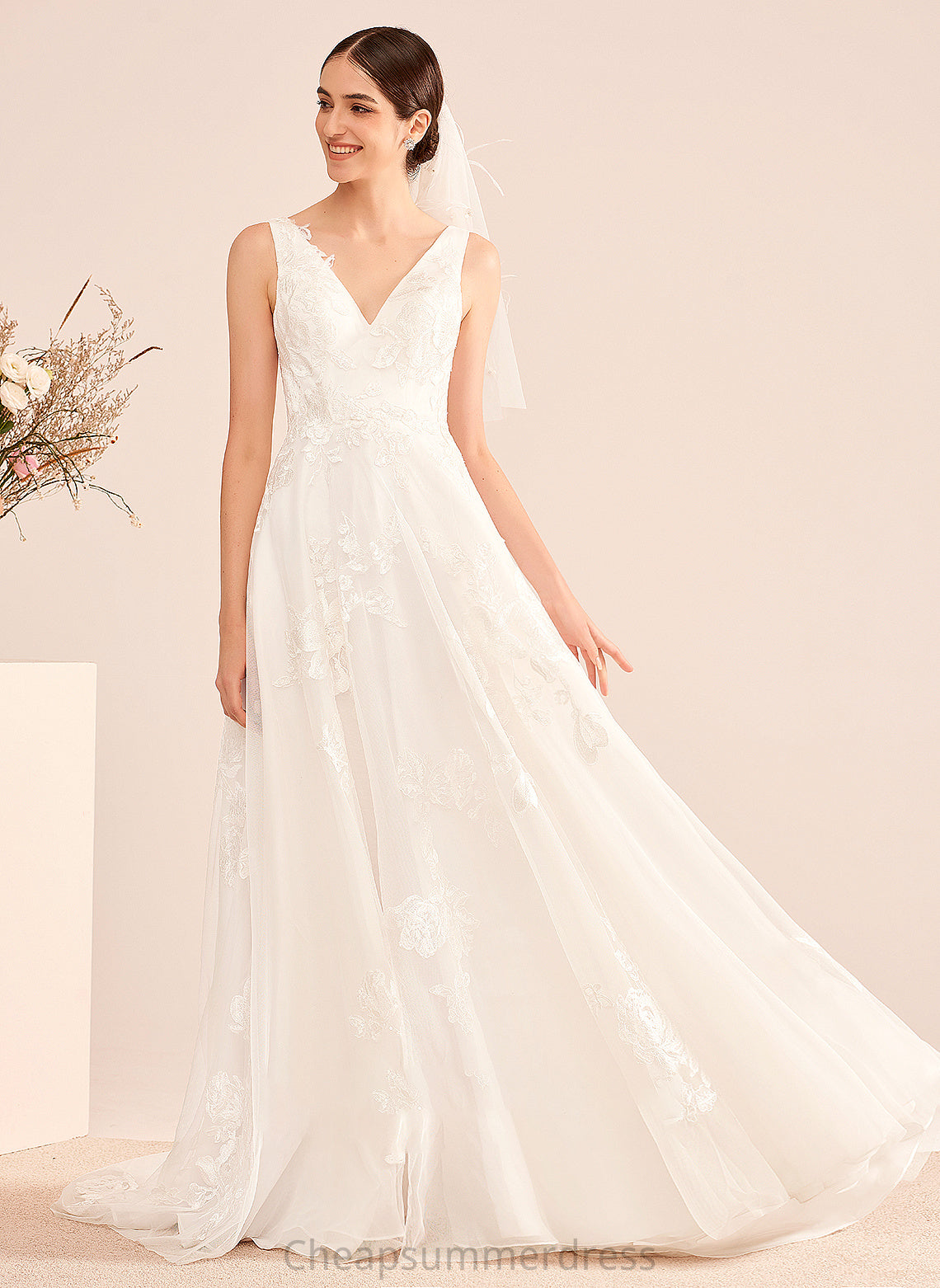V-neck Lace Dress Court A-Line Wedding Aracely Wedding Dresses Train With