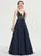 Sequins Mariam V-neck Beading Floor-Length With Satin Prom Dresses Ball-Gown/Princess