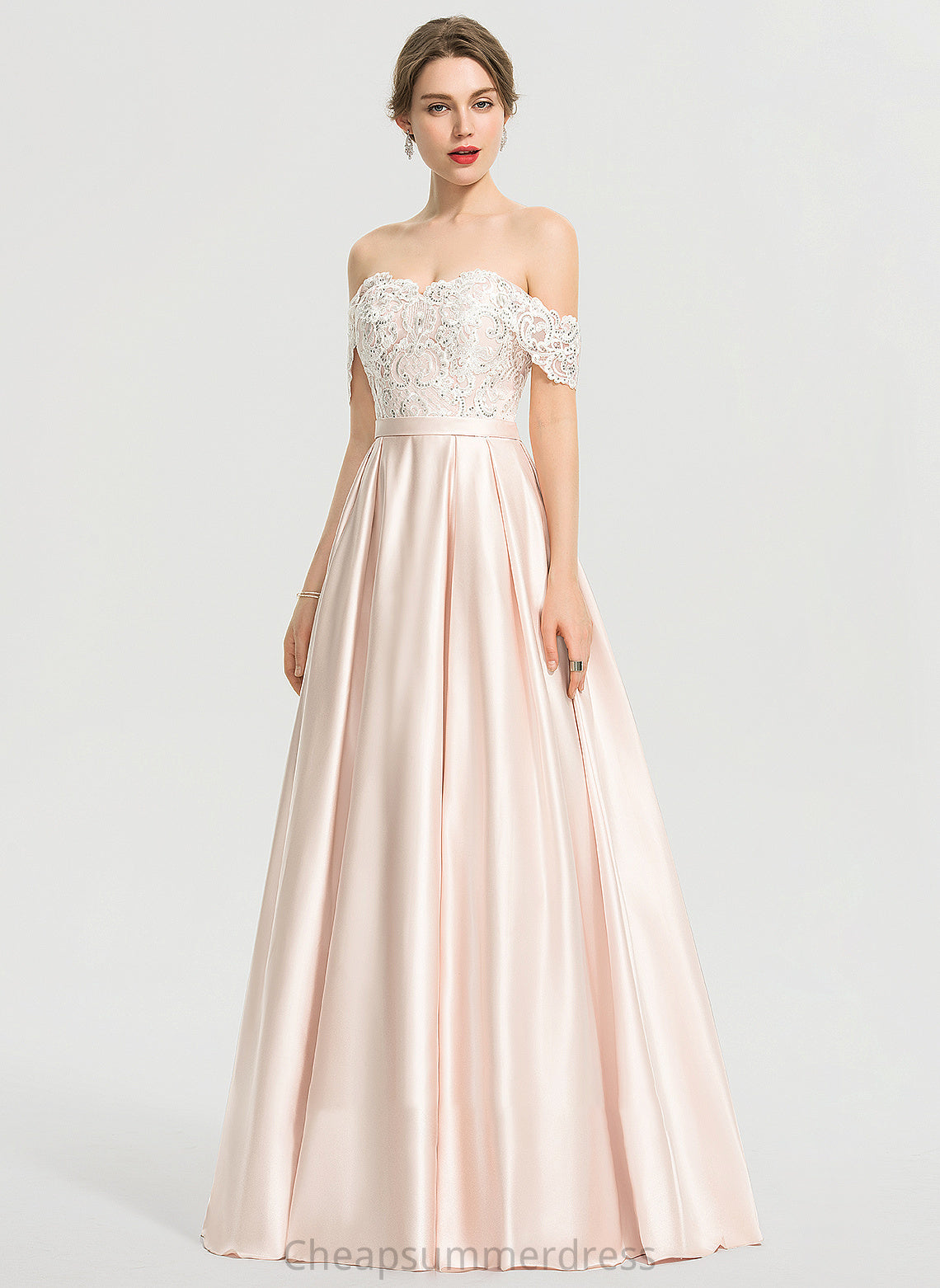 Floor-Length Satin Sequins Wedding Dress With Justine Wedding Dresses Ball-Gown/Princess Off-the-Shoulder