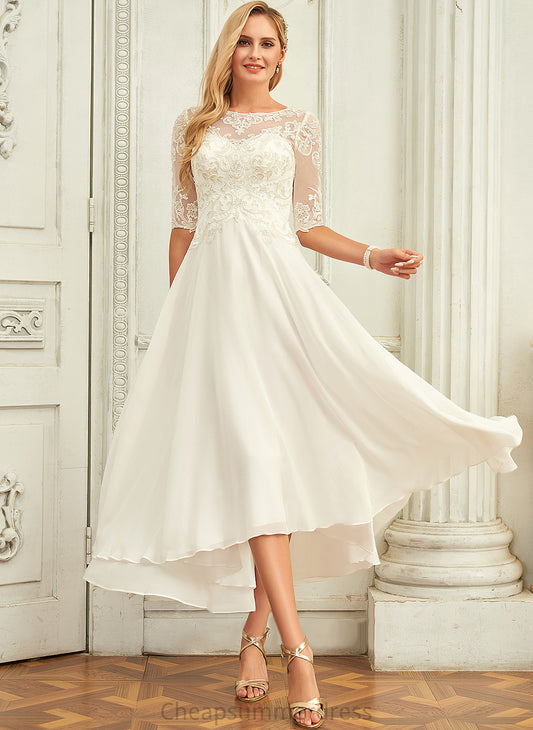 Theresa Wedding Sequins Scoop Chiffon Dress Beading Lace With A-Line Wedding Dresses Asymmetrical