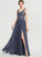 A-Line With Front Split Prom Dresses Beading Floor-Length Naomi Sequins V-neck Chiffon