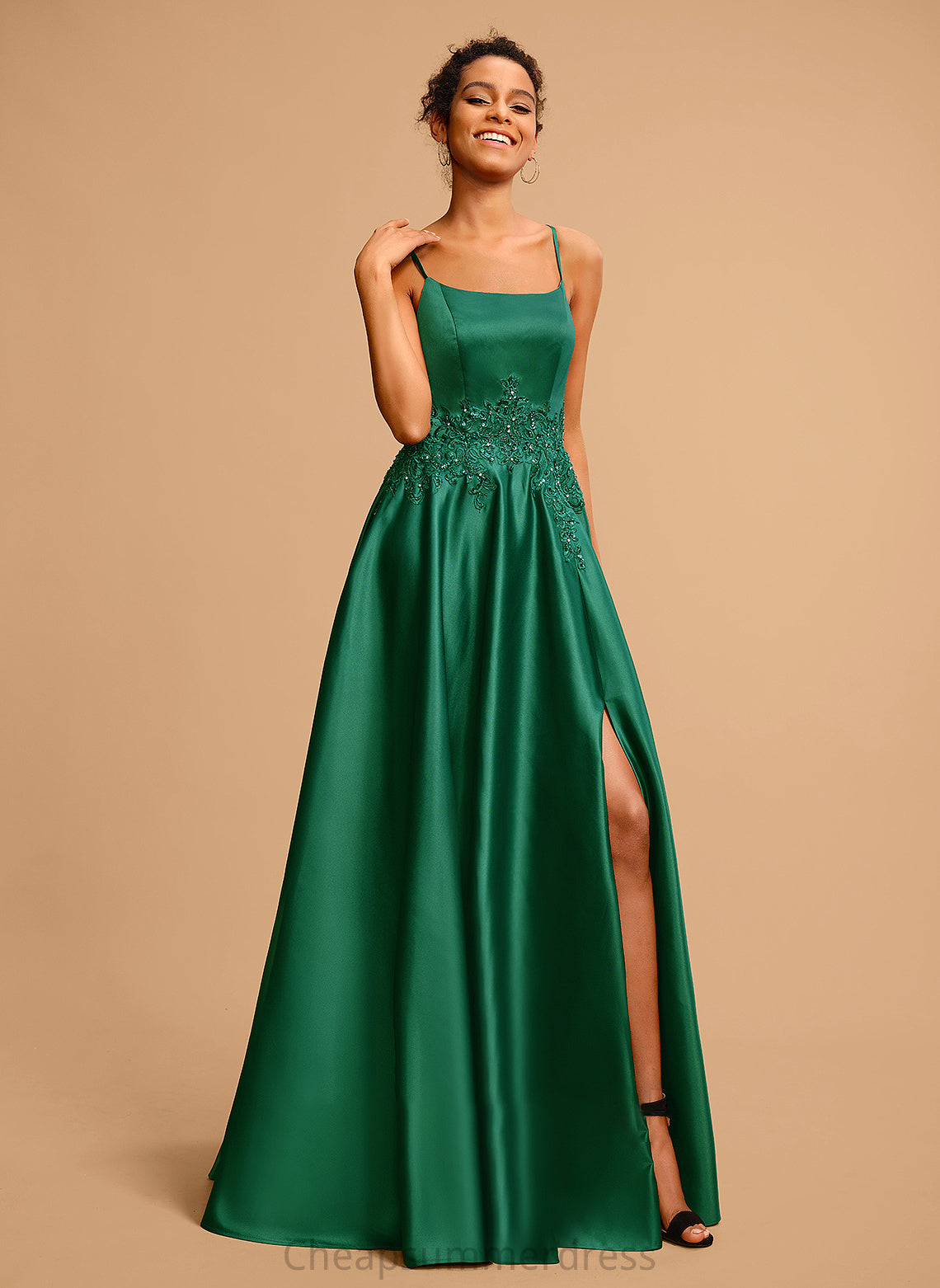 With V-neck Satin Ball-Gown/Princess Sequins Lexi Floor-Length Prom Dresses Beading