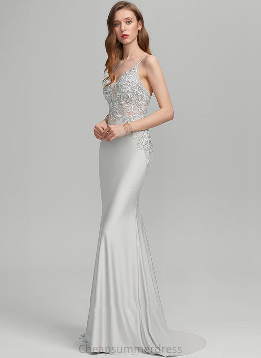 Sequins Jersey Alayna Prom Dresses With Trumpet/Mermaid Train V-neck Sweep